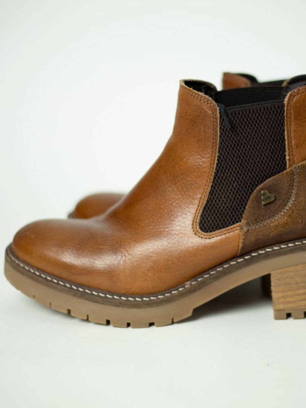 Bullboxer Jessy 2 Cognac Leather Chelsea Boots Block Heel EU 39 Boho Classic